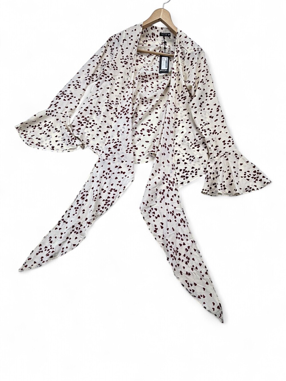 Nasty Gal Heart Print Tie-Front Long Sleeve Top Sz 0